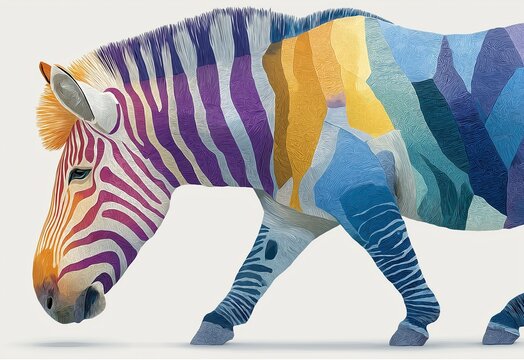 Colorful zebra on white background.