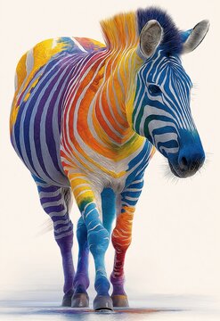 Colorful zebra on white background.