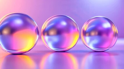 Poster - Three iridescent spheres in a soft pastel color gradient.