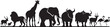 © grafyloft - Silhouette illustration showcasing various african animals including lion giraffe elephant buffalo and gazelle with other wildlife in a black and white design