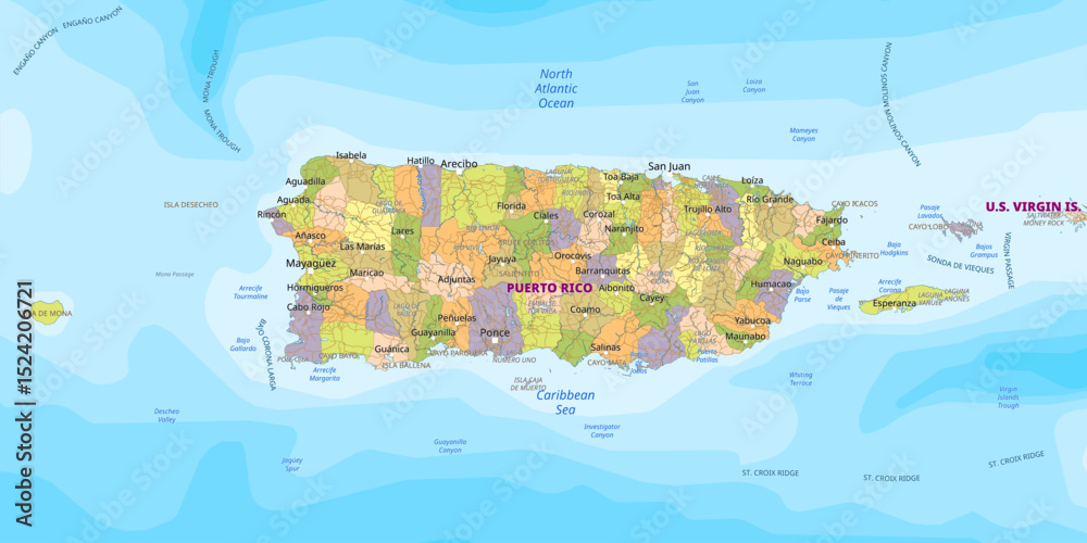 Detailed Political Map Of Puerto Rico Stock Vector Adobe Stock 1000 F 1524206721 