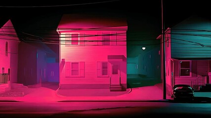 Poster - Neon-lit urban street scene at night