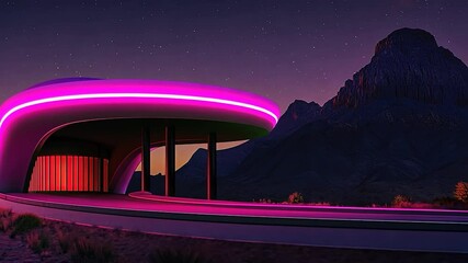 Poster - Neon gas station under a starry night sky