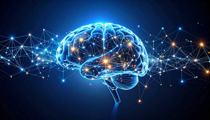 Wall Mural - digital brain illustration featuring luminous synapses and neural paths, symbolizing deep learning o