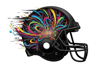 Poster - Abstract Football Helmet Design - A vibrant swirl of color explodes from within a black football helmet, symbolizing creativity, imagination, energy, innovation, and potential