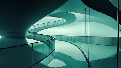 Poster - Curved walkway with glass railings over water