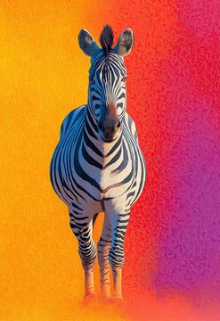 Creative painting with a zebra on a colored background.