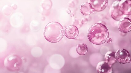Poster - soft pink bubbles floating in air with gentle light reflections for background or decorative purpose