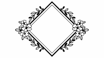 Aufkleber - Floral diamond frame with leaves and flowers in a black and white line art illustration style design created with generated ai