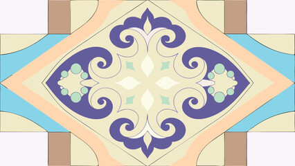  - Floral patterned tile with symmetrical design in pastel colors and geometric borders forming a square created with generated ai