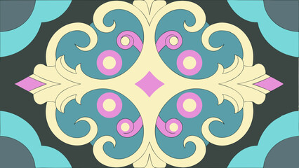  - Floral pattern with circles and diamond shapes in teal, pink, and beige color palette design created with generated ai