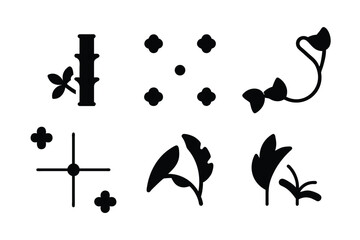 Wall Mural - Elegant black and white floral vector illustrations and icons with nature-inspired elements like butterflies, birds, and leaves