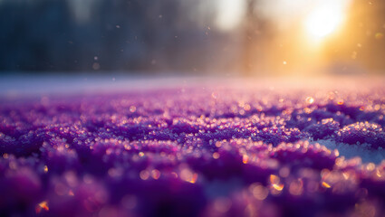 Poster - A close up view of purple and white crystals on a surface with a bright light in the background