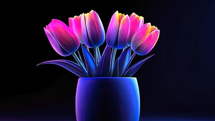 Poster - Vibrant tulips in a vase, neon colors