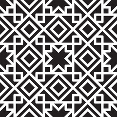 Poster - Minimalist Geometric Interlocking Shapes Seamless Pattern on Black Background