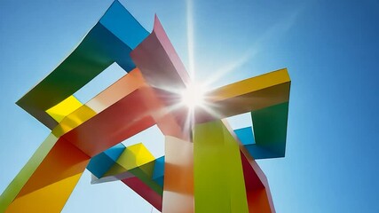 Poster - Colorful geometric shapes against a clear sky