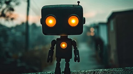Poster - Small robot figure with glowing eyes.