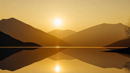 Poster - Golden hour landscape with mountains and lake reflection