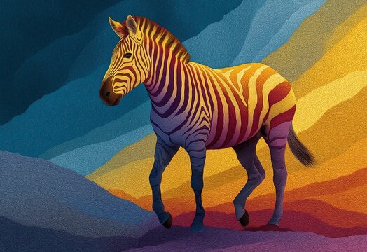 Creative painting with a zebra on a colored background.