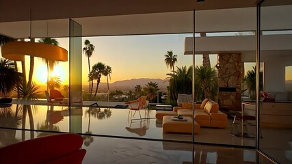 Poster - Sunset view from a modern home interior