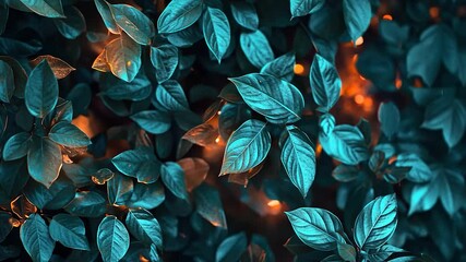 Poster - Teal leaves illuminated by warm light