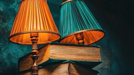 Aufkleber - Vintage table lamps on books