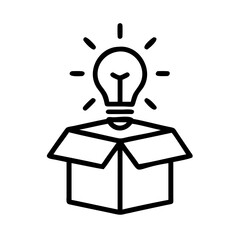 Poster - A light bulb shining above an open box suggesting thinking outside the box idea on transparent background
