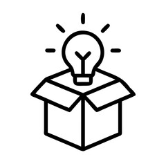 Poster - Outline drawing showing a lightbulb emitting light above an open cardboard box on transparent background