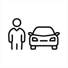 Fototapete - Person and car icon line art isolated on white background
