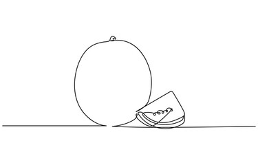 Fototapete - Watermelon one line continuous. Fresh watermelon line art outline,  Line art Watermelon . Hand drawn vector art. Continuous one line drawing of watermelon .