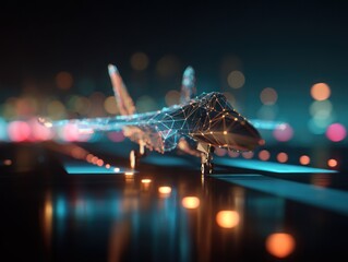 Poster - Abstract jet airplane on runway at night
