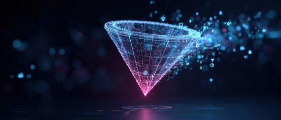 Poster - Abstract funnel with digital data visualization