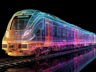 Poster - Abstract colorful wireframe train model