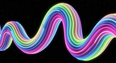 Aufkleber - Wavy rainbow neon light trails creating vibrant design on black background