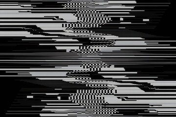 Aufkleber - Abstract Glitch Art with Checkered Pattern and Horizontal Lines in Black White