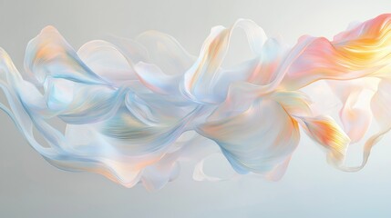 Poster - Abstract holographic swirl of colorful flowing lines and iridescent brushstroke texture on a soft minimal background