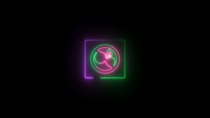 Poster - Abstract Neon Gear Icon with Square Border on Black Background Modern and Futuristic Design neon