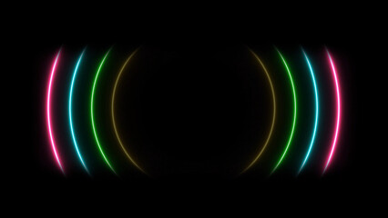 Poster - Abstract Neon Curves on Black Background Pink Cyan Green and Yellow Light Arcs This image