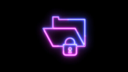 Poster - Neon Folder Icon with Padlock Symbolizing Data Security and Privacy Protection This image features neon