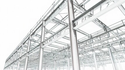 Poster - Detailed Wireframe View of Steel Framework on White Background