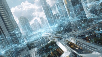 Poster - Futuristic View of Urban Skyline with Generative AI Technology