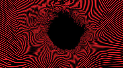 Aufkleber - Vector illustration in modern op art style with a black circle, radiating red wavy lines on a dark background. Uses bold geometric shapes, trending in digital and graphic design.