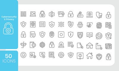 Poster - Collection of fifty cybersecurity and privacy icons representing protection and security elements