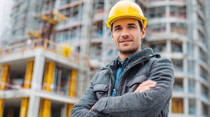Poster - Young Civil Engineer Standing Proudly in Front of Building Site