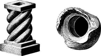 Poster - Unique engraved illustration of modern abstract ceramic designs for creative projects