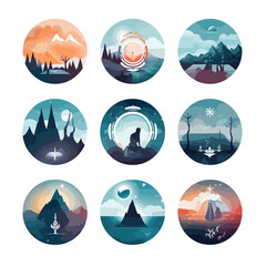 Wall Mural - professional double exposure set of nine icons vector illustration