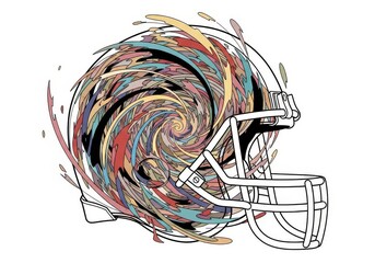 Poster - Abstract Football Helmet Design - Artistic illustration of a football helmet with a vibrant, swirling abstract design inside. Bold colors and dynamic lines
