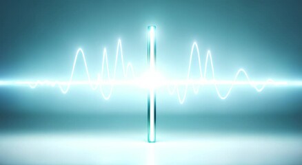 Poster - Abstract glowing pulse line with central vertical light beam  