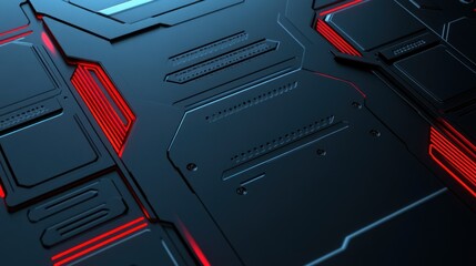 Poster - Technology background in black and blue with red, abstract lines and gaming elements wallpaper AI generated image