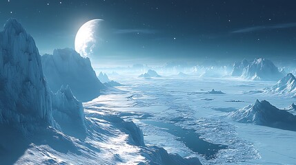 Frozen alien planet landscape